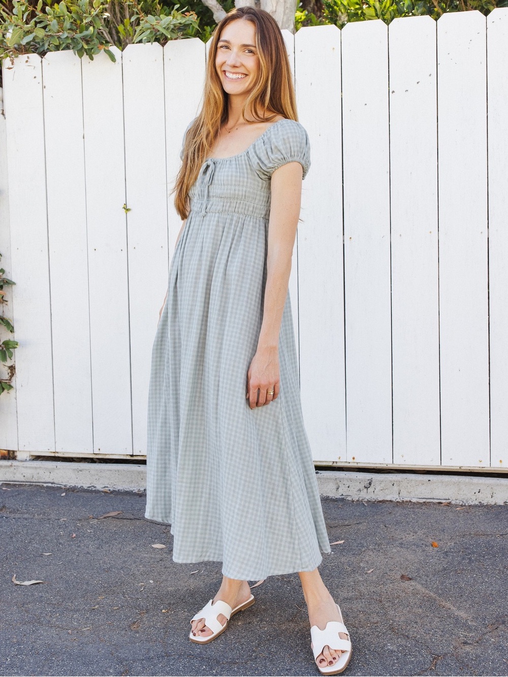Rylee + Cru Light Sage Gingham Maxi Dress